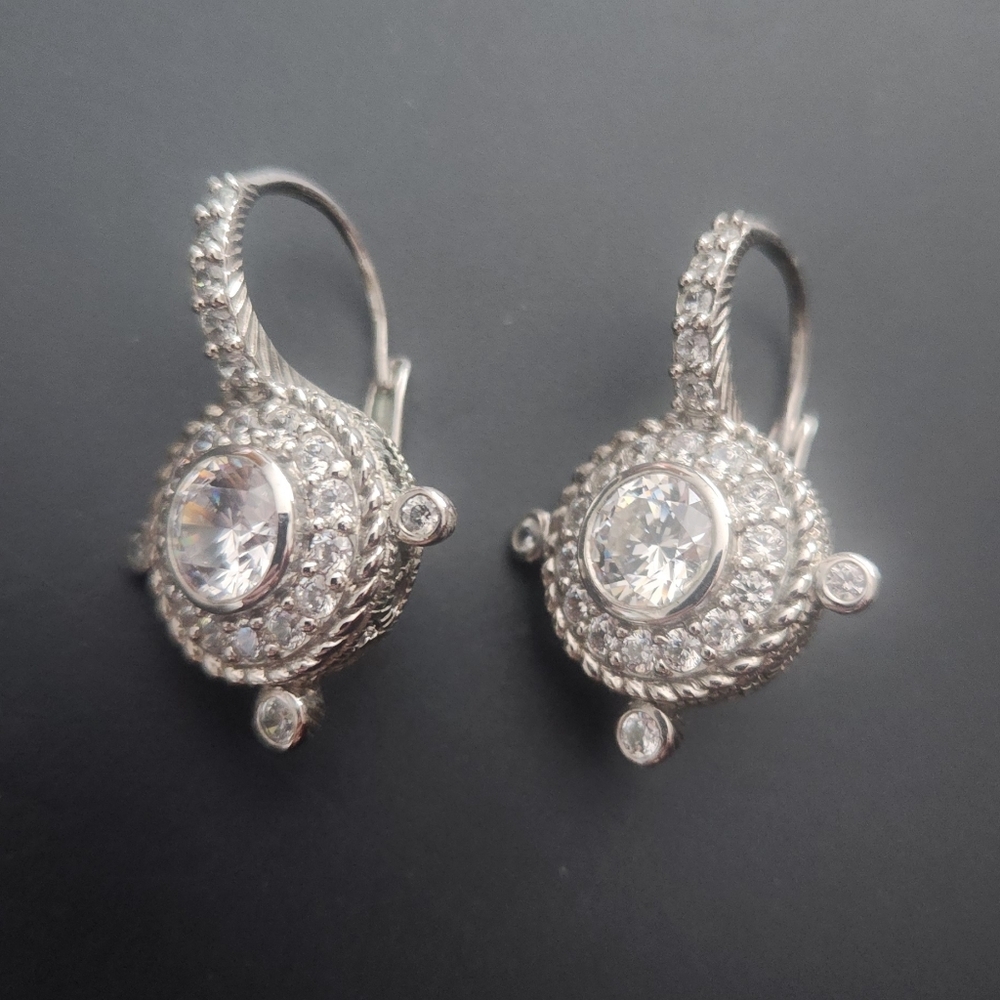 NWOTJudith Ripka Sterling Silver Max Drop Diamond Pierced Earrings